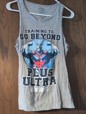My Hero Academia - Plus Ultra Graphic Muscle Tank - Grey with Red & Blue Print